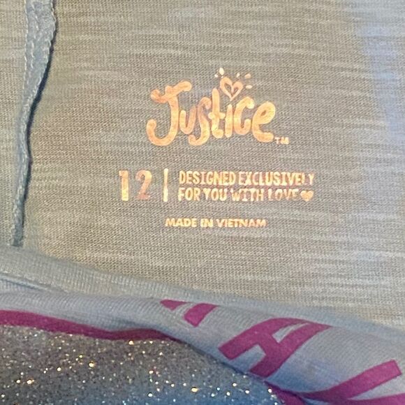 🎉Justice Girl's Sparkly Preppy Blue Tee Shirt NWOT - Picture 3 of 3